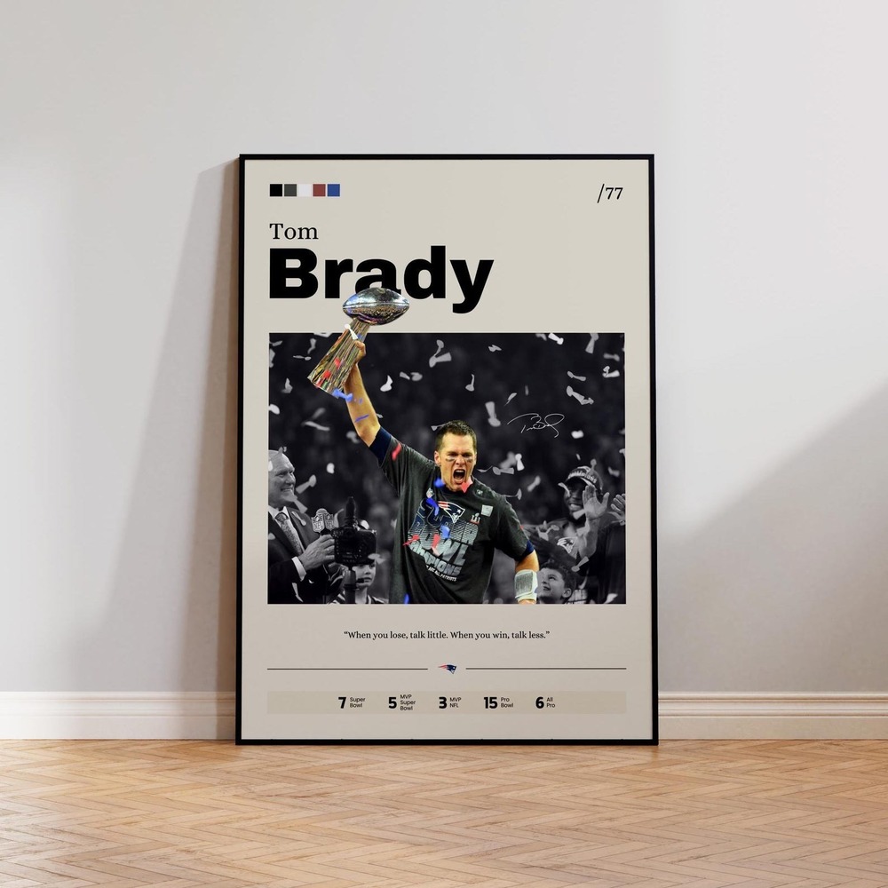 Tom Brady Poster Art Print, NFL Sports Wall Decor, Football Legend Poster